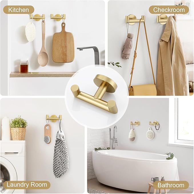 TNOMS 5-Piece Towel Bar Set Brushed Gold Bathroom Hardware Accessories Set Include 23.6in Towel Bar Toilet Paper Holder Towel Ring Towel Hooks Stainless Steel Towel Holder Set Wall Mounted