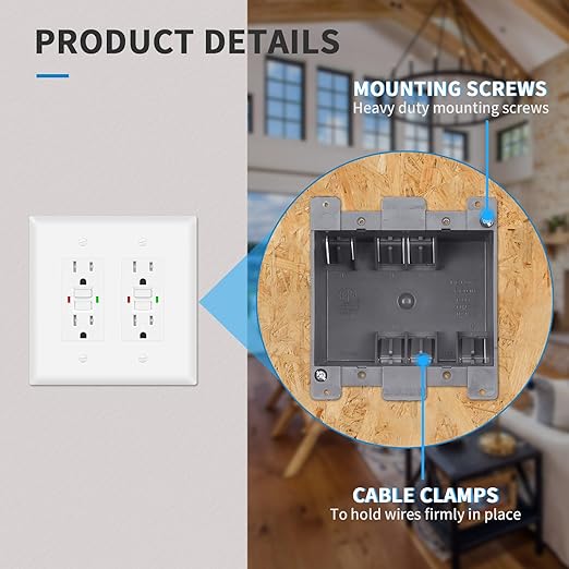 50 PK Old Work Electrical Outlet Box 2 Gang, 25 Cubic Inch Plastic Remodel Drywall Junction Boxes, ETL Listed to UL514C and UL263, Fire Rated for Two Hours