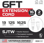 Iron Forge Cable 2 Prong Outdoor Extension Cord 6 ft, 16/2 SJTW 6 Foot White Extension Cord, Weatherproof - Great for Outdoor Lights, Deck, Patio