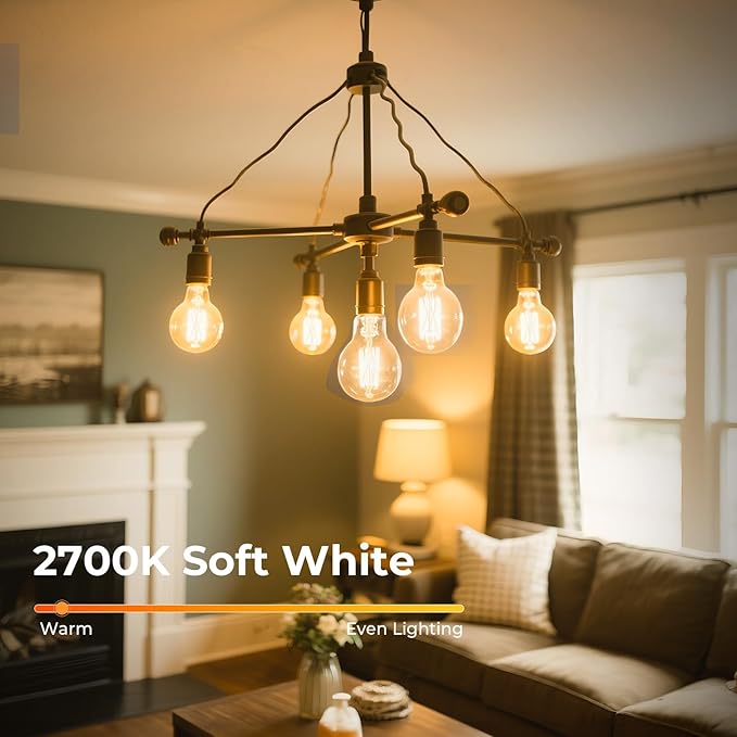 Dimmable E26 LED Bulb 6W, 60 watt Equivalent, Vintage LED Edison Bulbs 2700K Soft White, A19 Clear Glass LED Light Bulb for Ceiling Fan, 90+CRI, 600LM, 4 Pack