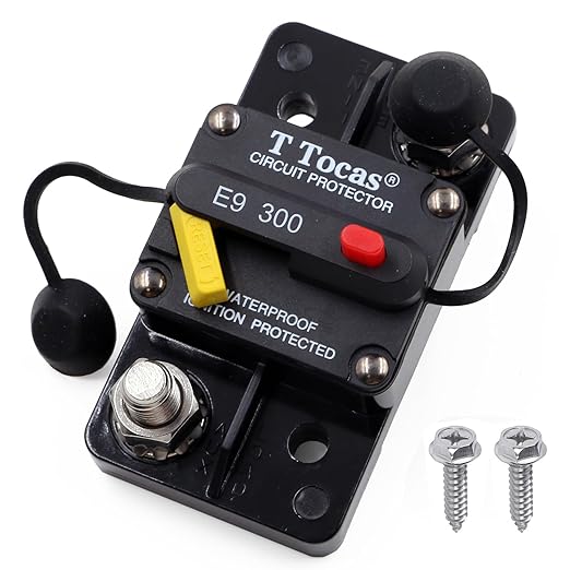 E9 300 Amp Circuit Breaker 12V - 48V DC with Manual Reset | UL Certified Waterproof IP67 | Surface Mount Switch Button with LED Indication 300A 3/8" Studs