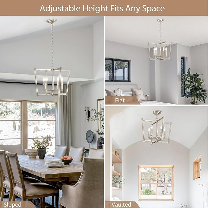 20" Brushed Nickel Geometric Ceiling Light and Pendant Dual-Use Light, 5-Light Dining Room Light Fixture Over Table Modern Farmhouse Chandeliers for Kitchen Island Living Room Entryway Light