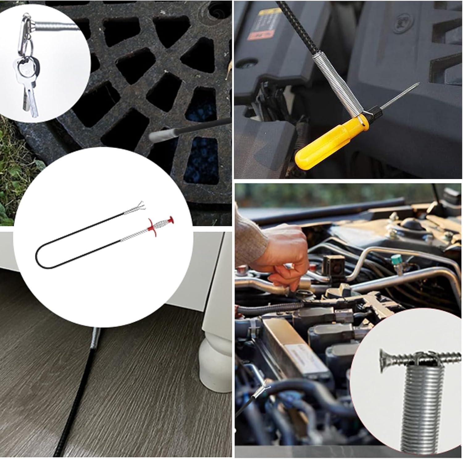 Drain Snake,61 inch Flexible Grabber Claw Pick Up Reacher Tool,Drain Clog Remover - Gutter Cleaning Tools for Home Sink, Bathroom Tub,Drain, Toilet, Tight Spaces