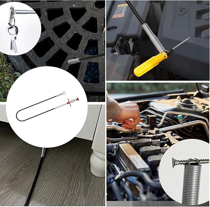 Drain Snake,116 inch Drain Clog Remover - Flexible Grabber Claw Pick Up Reacher Tool for Home Sink, Bathroom Tub,Drain, Toilet, Tight Spaces