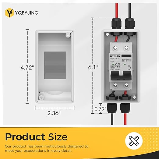 Solar Panel Disconnect Switch 40 Amp 4 Holes DC AC Miniature Circuit Breaker 500V 2 Poles with PV Connector and IP65 Waterproof UV-Proof Box for Outdoor Solar PV Homes Battery