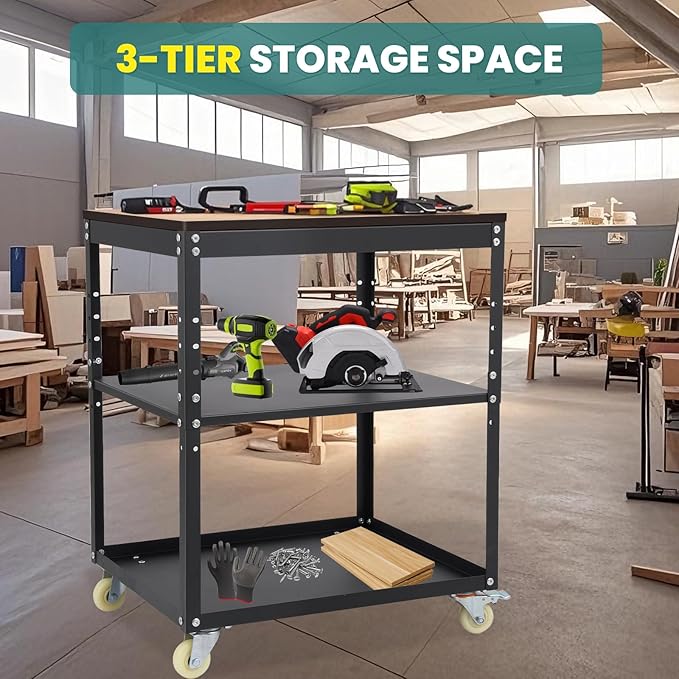 Planer Stand,Height Adjustable Planer Table with Wheels, 500 lbs Load Capacity Three-Tier Storage Tool Stand for Planers, Miter Saws, Table Saws, and Power Tools