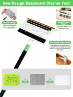4-in-1 Baseboard Cleaning Tool with Extension Handle Baseboard Cleaning Brush 5 Reusable Pads 1 Stiff Bristle Brush Carpet Rake for Cleaning Baseboards Carpets Windows Walls Floors Bathrooms Kitchen