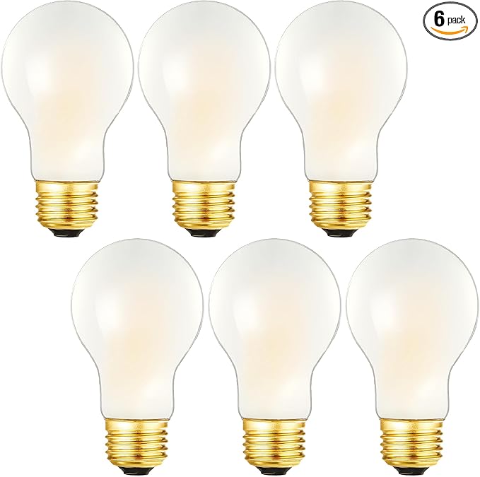 A19 Frosted Vintage LED Edison Bulbs 40W, E26 Dimmable LED Filament Light Bulbs, 3000K Soft White,4W Equivalent 40W,400LM, AC120V, A19 Frosted Light Bulbs with 90 CRI,6Pack