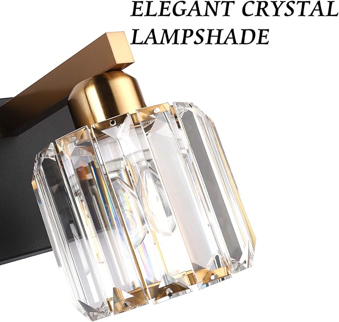 Aipsun Crystal Vanity Light Black Bathroom Vanity Lighting Fixtures 3 Lights Modern Vanity Light for Bathroom (Exclude Bulb)