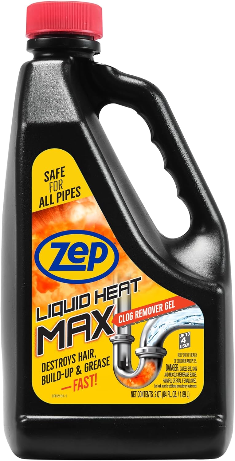 Zep Liquid Heat Max Clog Remover Gel - Destroys Hair, Build-Up & Grease - 64 oz.