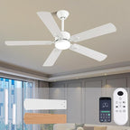 52 inch Modern White Ceiling Fans with Lights APP/Remote Control, Low Profile Reversible 6 Speeds Ceiling Fan Light for Indoor/Outdoor Patio Bedroom Living Room
