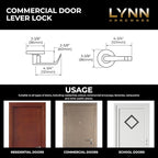 LYNN HARDWARE Commercial Door Lever Lock - Heavy-Duty Locking Door Handle, Designer Door Handles, Cylindrical Lever Lock, Non-Handed Grade 2 Door Handle, Satin Chrome, Privacy/Bathroom Function