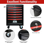 6 Drawers Rolling Tool Box on Wheels, Multifunctional Tool Chest Cabinet with Lock, Drawers Rolling Tool Cart Trolley Organizer Tool Storage Case for Warehouse,Garage,Workshop (Black&Red)