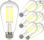 Kawaya E26 LED Edison Bulbs: 6W Equivalent 60 Watt Dimmable LED Light Bulbs - Vintage Warm Lights 2700k 800 Lumens High Brightness Filament Bulbs with 90+ CRI - Clear Glass, 6 Pack