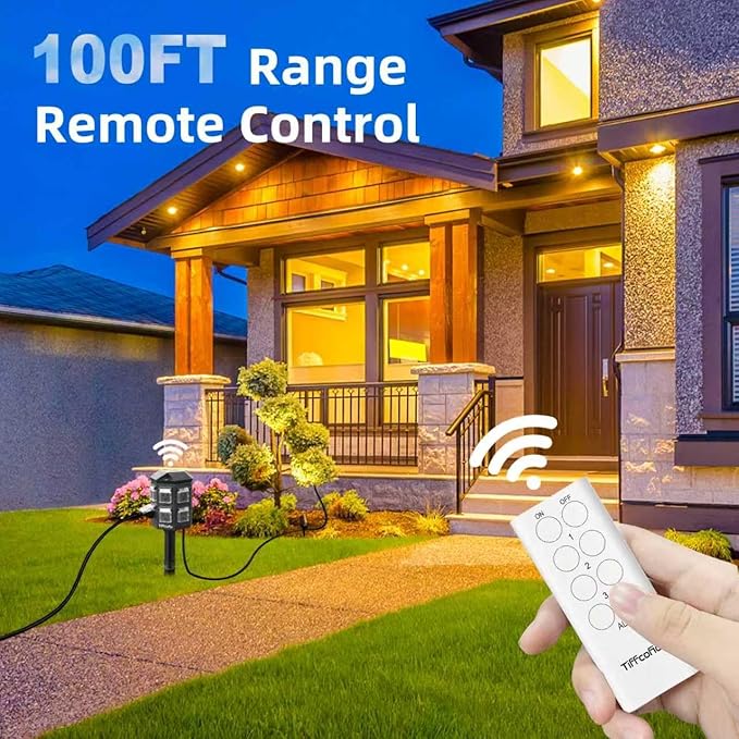 Outdoor Remote Control Power Strip, 100FT Extension Cord Waterproof, Independent Control Outlets, 6 Grounded Outlets for Outdoor Decorations, 14 AWG, 15A/1875W, ETL Listed (100 FT)