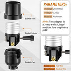 6 Pcs 3 Way Lamp Socket Replacement, UL Listed, E26 Medium Base, Turn Switch Knob for Low-Medium-High Light Settings Light Socket Lamp Parts for Repair Table and Floor Lamps DIY Project, Black