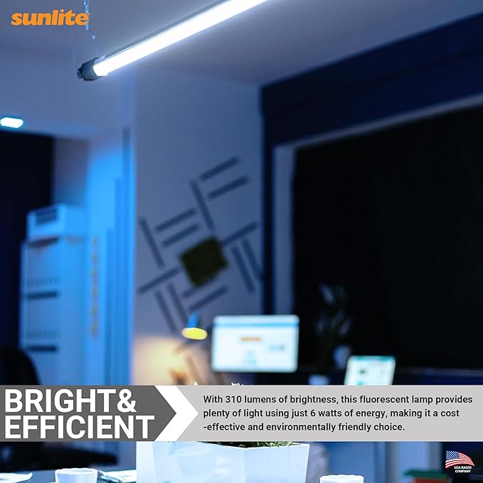 Sunlite 12-Inch F8T5/DL T5 Linear Fluorescent Lamp, 8 Watts, 310 Lumens, 6500K Daylight, Miniature G5 Bi-Pin Base, ROHS Compliant, High Performance Straight Tube, 10 Pack