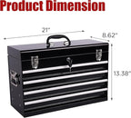 4 Drawers Metal Tool Box, 21" Portable Steel Tool Chest w/Key Lock & Latch Closure, Multi-Function Top Storage Tray Toolbox w/Powder Coating & Ball Bearing Slides for Garage & Workshop(Black)