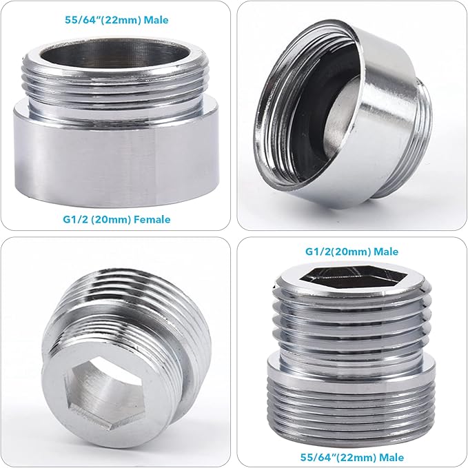 3 Way Shower Diverter - Solid Brass, Sink Valve Faucet Splitter for Kitchen or Bathroom, M22-M24, M22-G1/2 Adaptor, Silver