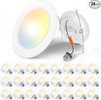 Amico Recessed Lighting 5/6 Inch, 24 Pack 5CCT Flat LED Can Lights, 2700K/3000K/4000K/5000K/6000K Selectable,12W Eqv 120W, 1050LM Brightness, Retrofit Installation - ETL & FCC