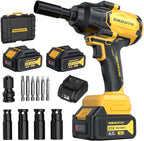 MIKKUPPA 800N.m (600Ft-lbs) Cordless Impact Wrench - 1/2 Power High Torque Battery Impact Gun, 2x 4.0Ah Battery, Fast Charger, 4 Sockets, 6 Screws Impact Gun for Wheel Lug Nuts