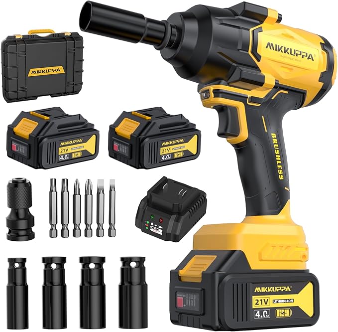 MIKKUPPA 800N.m (600Ft-lbs) Cordless Impact Wrench - 1/2 Power High Torque Battery Impact Gun, 2x 4.0Ah Battery, Fast Charger, 4 Sockets, 6 Screws Impact Gun for Wheel Lug Nuts