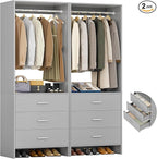 Aheaplus Closet System Closet Organizer, Wood Closet Organizer System, Walk-in Closet or Small Closets Wardrobe, Clothes Rack with Hanging Rods, 4FT Closets, Set of 2, , Grey