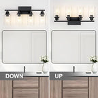 4 Light Black Bathroom Vanity Light Fixture Over Mirror Modern Farmhouse Wall Lighting Sconces Industrial Wall Lamp for Bathroom Bedroom Living Room E26 Socket with Glass Shade