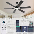 56inch Ceiling Fans with Lights and Remote/App Control, Dimmable LED, Reversible DC Motor, Noiseless, 6 Double-side blades, Modern Low Profile Ceiling Fan for Indoor/Outdoor Use (Brown)