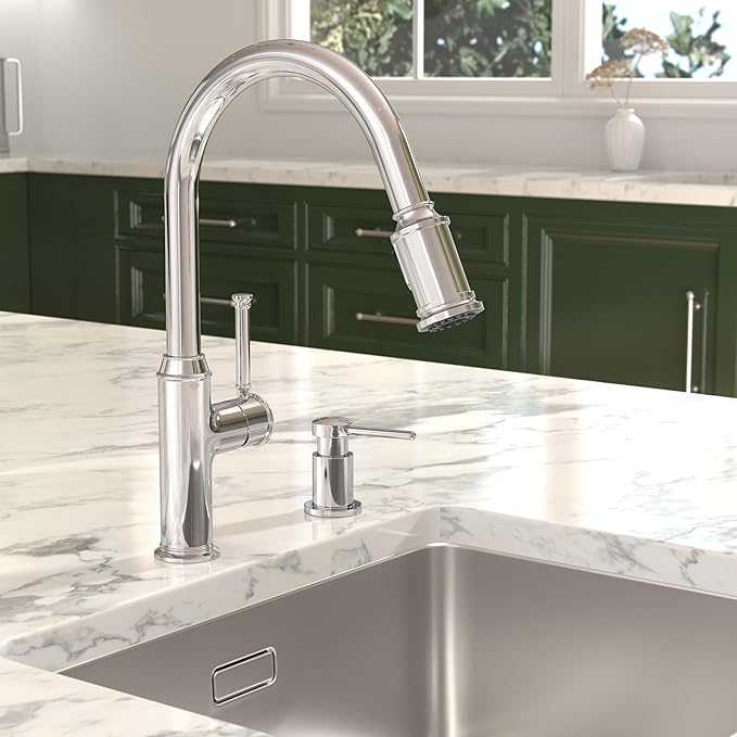 Lava Odoro Chrome Soap Dispenser for Kitchen Sink, Modern Brass Built in Countertop Pump Dispenser with 18 Oz Refillable Bottle, Kitchen Soap and Lotion Dispenser Spot-Free, Chrome, KSD-21