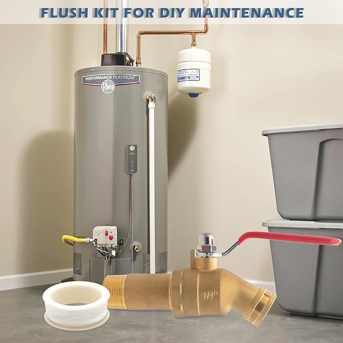 Water Heater Drain Valve 3/4" MNPT Full Port - Brass Sediment Flush Valve with 2 Inch Shank, 180° Handle Garden Hose Adapter Hot Water Heater Replacement Parts Fast Drain Tool Kit