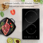 2 Burner Electric Cooktop, Electric Stove Top 12 Inch with Metal Trim, Sensor Touch Control, Fast Heat, Multiple Safety Protection, 3000W, 220V~240V Hard Wire(No Plug)