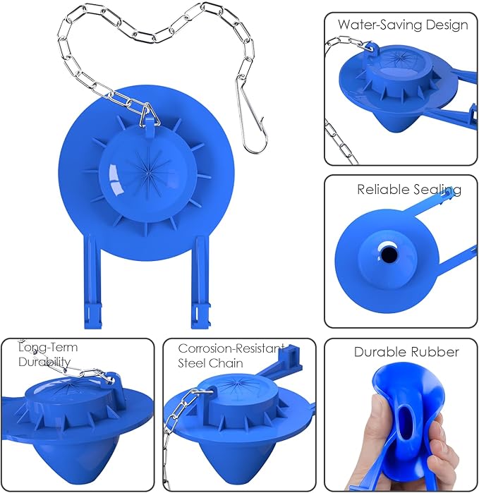 2-Pack Universal 2" Toilet Flapper Replacement Kit - Durable Rubber & Stainless Steel Chain (Blue)