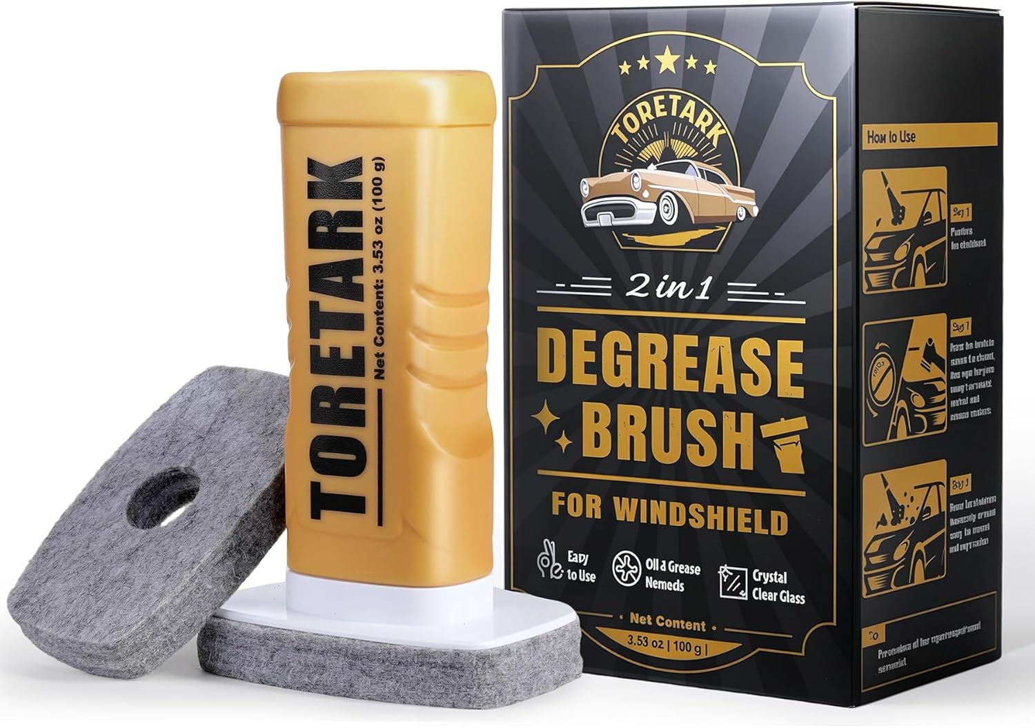 Automotive Oil Film Cleaning Brush for Car Windows, Windshield Cleaner, Clear Vision Glass Cleaner, TSCA Certified Windshield Cleaning Tool, Easy to Apply & Clean