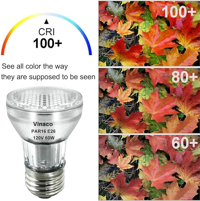 Vinaco PAR16 Halogen Bulb 60 Watt, 6 Pack High Output 480LM Flood, Warm White 2800K, Dimmable with E26 Base, Long Neck for Ceiling Light