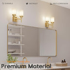 Vanity Lighting Fixtures with White Frosted Glass Shade, Double Wall Lamps for Bathroom Mirror Bedroom Living Room Washroom Porch, Gold T001GD-L2