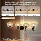 ANDY STAR 4 Light Bathroom Vanity Lights, Matte Black Bathroom Light with Clear Globe Glass Lampshade, 30.5 Inch Industrial Wall Lamp, E26 Base, Bulbs Not Included