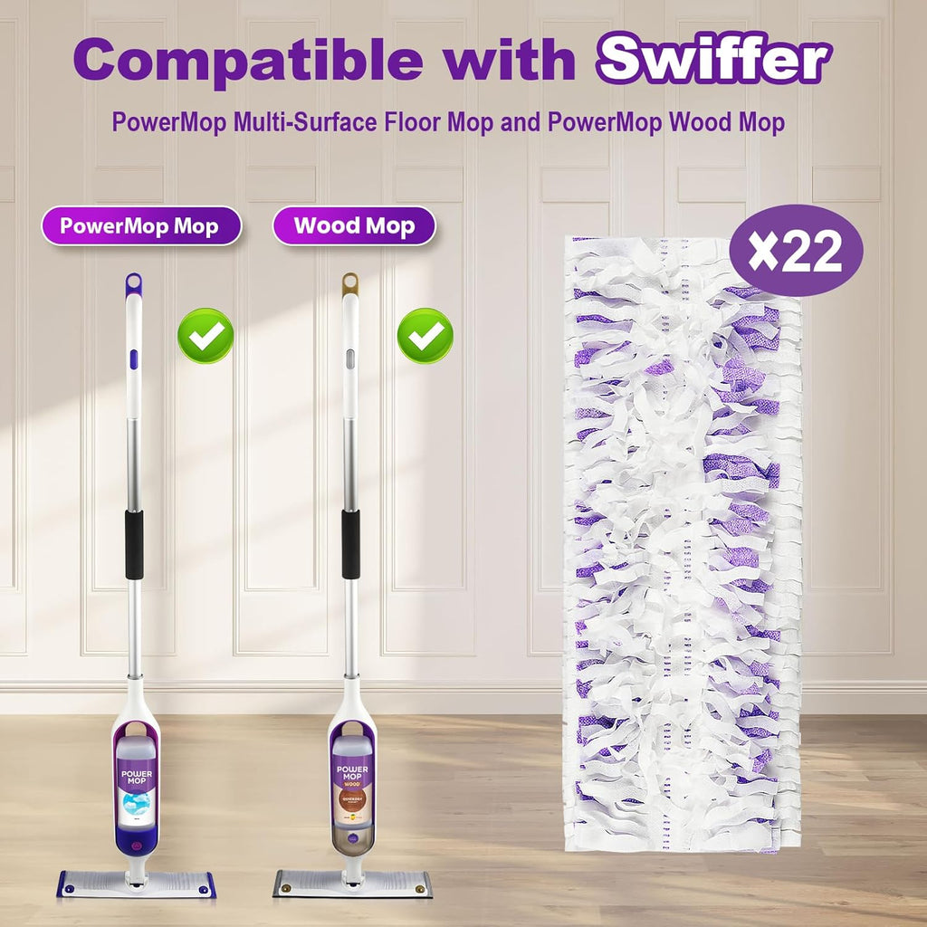 22 Count Disposable Power Mop Refills Compatible with Swiffer PowerMop Multi-Surface Floor Mop and Swiffer PowerMop Wood Mop, Power Mop Pads for Floor