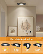 Gimbal LED Recessed Light - 4 Inch Black 9W 360° Rotation Directional Adjustable Eyeball Sloped Ceiling Recessed Lighting 4 inch Light Wafer Soffit Indoor Spotlight Canless Black 4 inch 6 Pack
