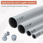 Liquid-Tight Conduit 3/4 50ft, Electrical Conduit w/UL Certification, Flexible Conduit with 5 Straight and 5 90-Degree Conduit Connector Fittings