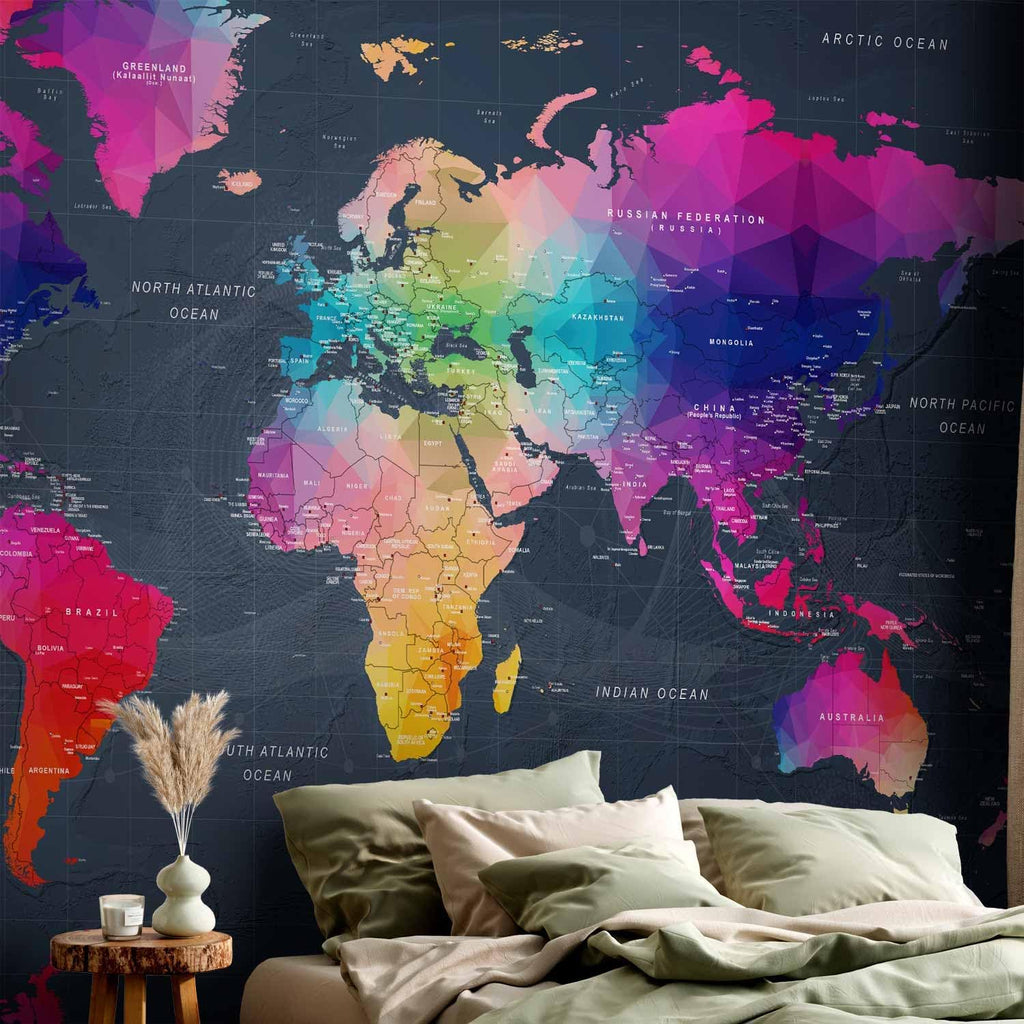 artgeist Wall Mural World Map 193"x138" - XXL Peel and Stick Self-Adhesive Wallpaper Removable Large Sticker Foil Wall Decor Print Picture Image Design Map of The World k-A-0126-a-a
