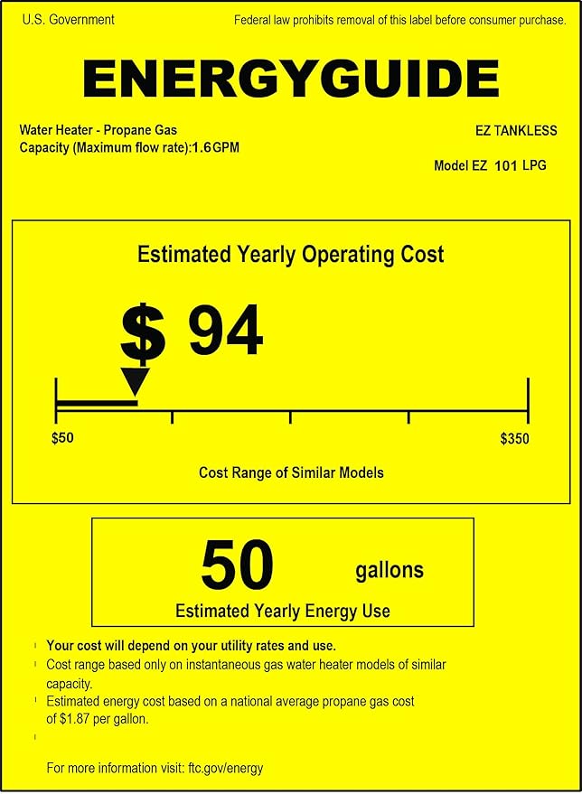 EZ 101 Outdoor Tankless Water Heater - Propane (LPG) Gas - 2 GPM - Small - Portable - Point of use - Battery Powered Ignition - Camping - RV - Hunting