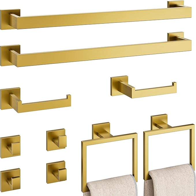 10-Piece Bathroom Hardware Accessories Set, 23.6 Inch SUS304 Stainless Steel Towel Bar Set, Wall Mounted Bathroom Towel Holders, Towel Hooks with Toilet Paper Holder