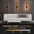 Auralume Wall Sconce Set of Two – Battery Operated LED Wall Lights with Remote, Dimmable, 4 Color Temps 3000K–6000K, 20,000mAh Rechargeable, Modern Indoor Wall Lamps