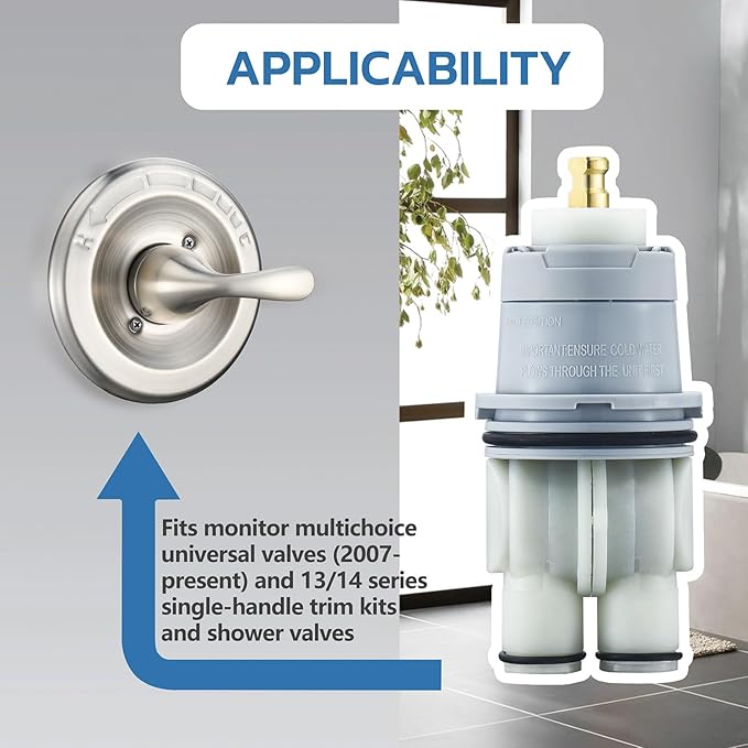 RP46074 Shower Cartridge Compatible with Delta 13/14 Series Single-Handle Faucet - Suitable for Delta Monitor MultiChoice Universal Valves Rough-in (2007-present), Includes RP22734 Bonnet Nut