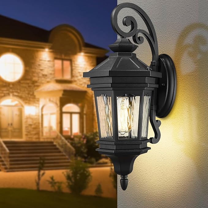 Darkaway Outdoor Wall Light, 22.6inch Large Outside Wall Sconce Light Anti-Rust Waterproof Aluminum with Water Ripple Glass for Patio Yard Doorway Garage