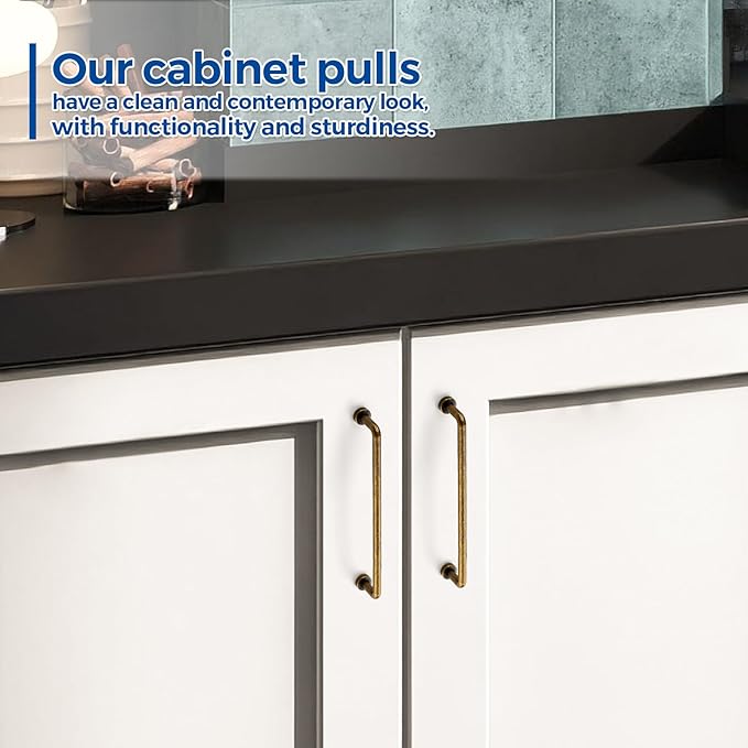 JOY DECOR Cabinet Pulls – 6-1/4 Inch Hole Center, Antique Brass, 30 Pack, Zinc Alloy Cabinet Handles for Drawers & Cupboard – Vintage Style Hardware for Kitchen, Bathroom, Dresser, Furniture Makeover