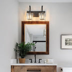 Modern Bathroom Vanity Light, 2-Light Black Wall Sconce with Crystal Accents, Over Mirror Bathroom Lighting Fixture, 13.77" Long Dimmable Vanity Lamp for Makeup, Easy Installation