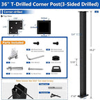 2 Pack 36" T304 T-drilled Cable Railing Corner Post(Post 35"x2"x2"), Three Sides Wire Railing Post with Cable Grommets, Fixed Top Mount Stainless Steel Black Finish Deck Staircase Post