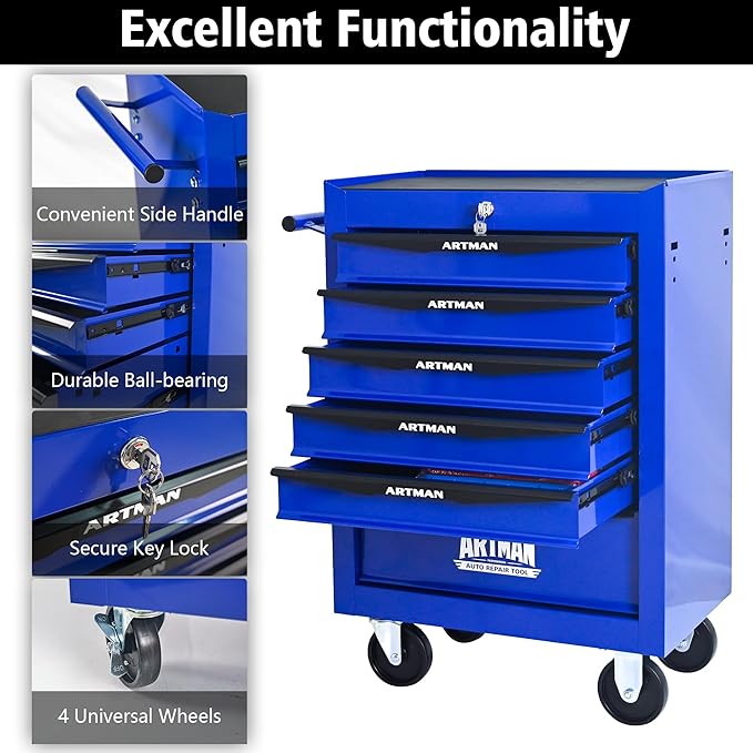 6-Drawer Steel Rolling Tool Cart with Wheels & Handle, Heavy-Duty Tool Chest Storage Cabinet for Garage and Workshop